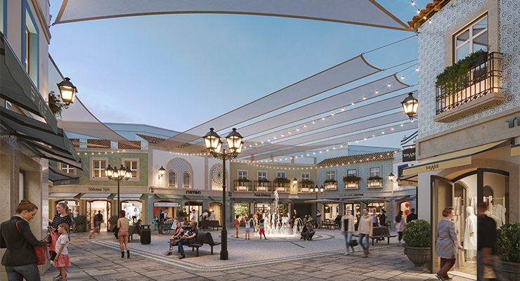 Designer Outlet Algarve’s new plaza in the centre extension is expected to open in summer 2025. /// credit: ROS Retail Outlet Shopping