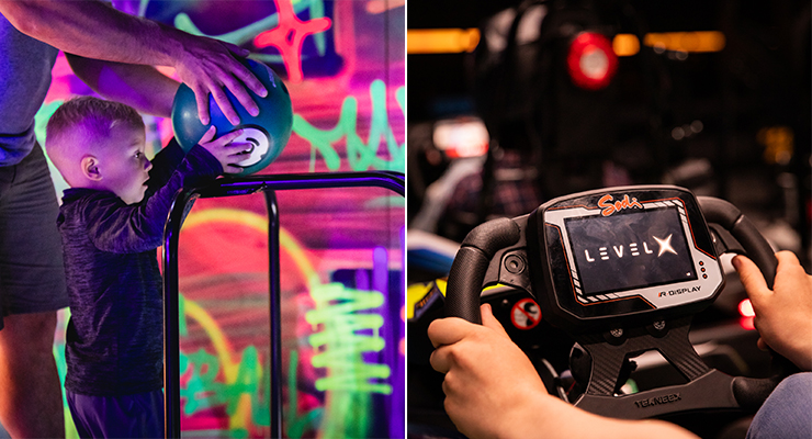 Gutterball (left) is the company’s family-orientated bowling offer, while Level X (right) combines multiple family entertainment concepts under one roof. /// credit: Lane7