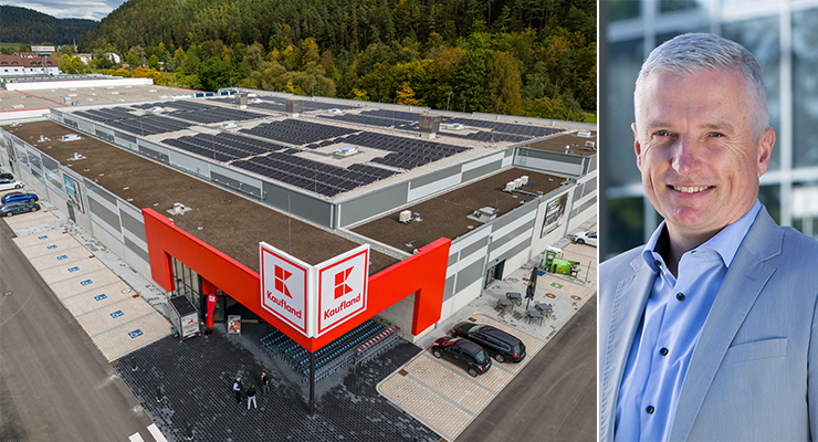 New Kaufland store in Tuttlingen, Germany built with recycled materials (left), Michael Hiese, Chief Real Estate Officer at Kaufland International (right). /// credit: Kaufland