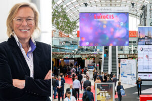 Elke Moebius, Director EuroCIS at Messe Düsseldorf GmbH (left), EuroCIS 2024 (right). /// credit: Messe Düsseldorf, C. Tillmann