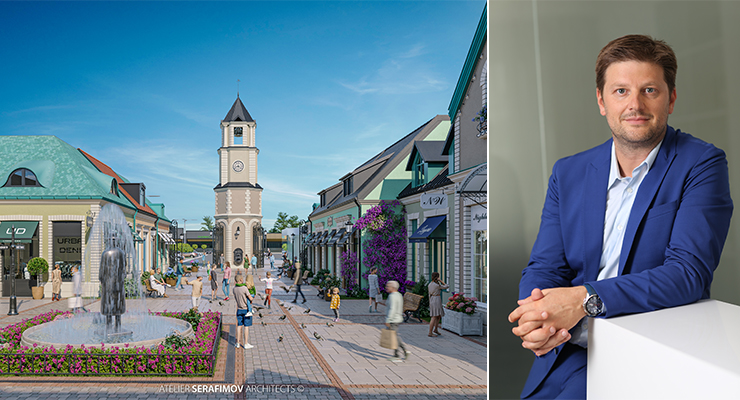 Outlet Village Sofia design (left), Stoyan Kolev, CEO of Trinity Capital (right). /// credit: Trinity Capital, Atelier Serafimov Architects